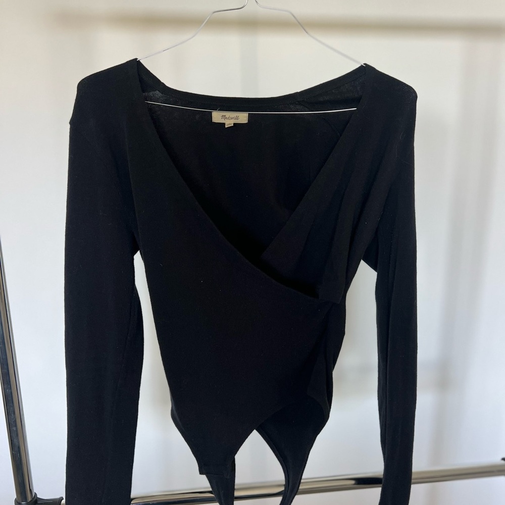 Madewell Black Asymmetrical Long Sleeve Bodysuit